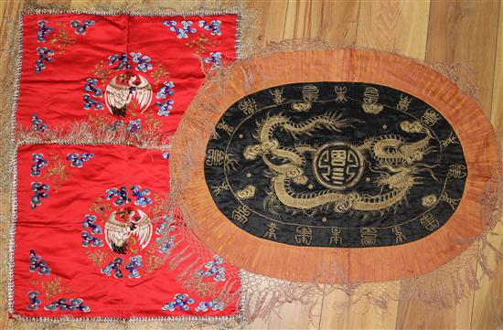 Three Chinese embroidered silk table panels